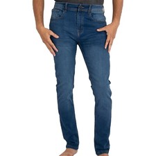 Mens Mid Blue Denim Jeans Comfort Stretch Slim Fit Trousers Pants Gents