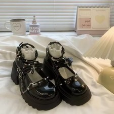 Womens Black Gothic Bat Wing Platform Mary Jane Shoes Punk Cosplay Harajuku