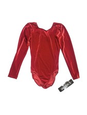 Danskin Girl’s Leotard Size Large 12-14 Red Velvet Long Sleeve Dance Gymnastics