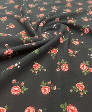 Black Rose Print Lightweight Bubble Crepe Fabric