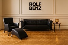 Rolf Benz 322 Designer Leather Sofa Suite - Armchair, 2-Seater Sofa & Footstool