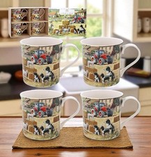 Set Of 4 Fine China Mugs Tea Coffee Gift Boxed Collie & Sheep Farm Scene 95918
