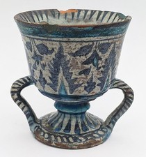 MULTAN PAKISTAN ANTIQUE POTTERY TWO HANDLED CUP 19TH CENTURY​