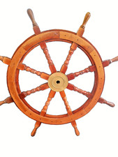 ships wheel, wood and brass. 95cm diameter. Great feature for the wall