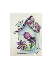 Aceo By Kenna Painting HP Watercolour Art Card Bird House 2.5”X3.5”