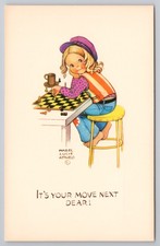 Mabel Lucie Attwell Postcard Girl Playing Chess It's Your Move Valentine MLA 46