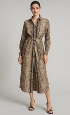£975 Auth Elie Saab Python Print Belted Maxi Shirt Dress, Cotton Midi Day Dress