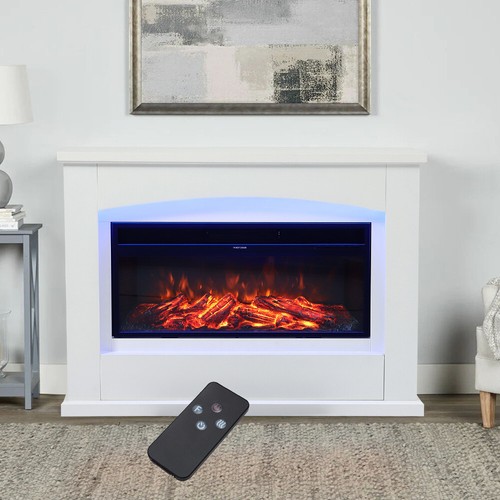 White wood mantel - wood, led