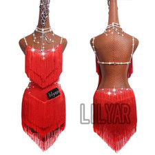 Latin Dance Dress Competition Skirt Performing Rhinestones Adult Tassel Dress