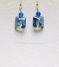 Stunning Cobalt  Grey Blue Aqua Chunky Italian Glass Drop Earrings