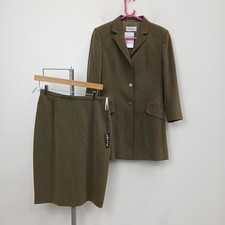 Planet Women Suit Blazer Skirt Set Size 12 Khaki Green Long Jacket -WRDC