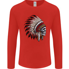 Indian Skull Headdress Biker Motorbike Mens Long Sleeve T-Shirt