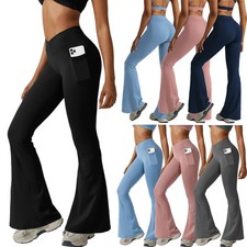 Women High Waist Yoga Flare Pants Bootcut Wide Leg Leggings Fitness Trousers Gym