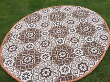 vintage 1970s Oval Brown Mix Tablecloth Retro Design Old Table cloth Reversible