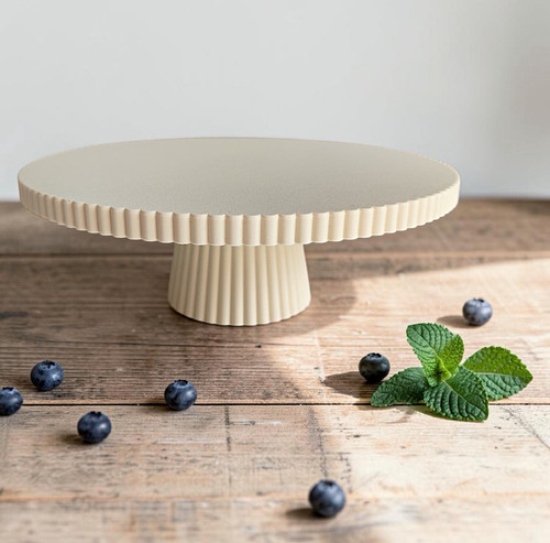 Beige ribbed round pedestal - beige,