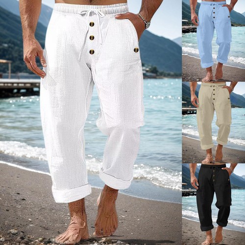 Men linen trousers double - men's,