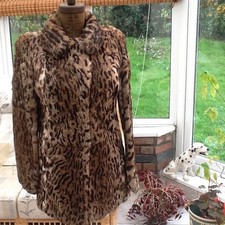Real Ocelot Printed  Coney Fur  3/4 Length Coat size S (8-10)
