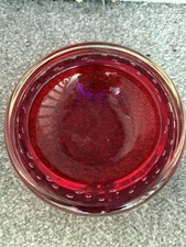 Red Glass Whitefriers Ashtray Dish Controlled Bubbles Lipped Edge UV Reactive 
