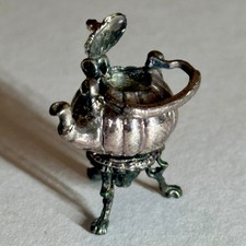 Miniature 1:12 Scale Dolls House. Silver Tea Pot & Stand with Hinged Lid