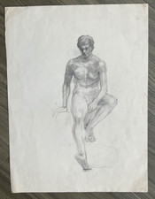 VINTAGE LIFE DRAWING Original Hand-Drawn In Pencil 1920’s On Paper Seated Man