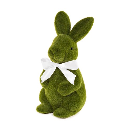 Flocked rabbit green bunny - flocked,