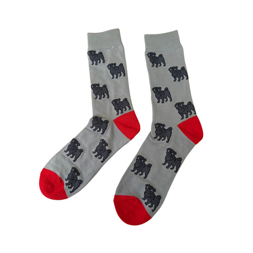 Black pug grey socks - black,
