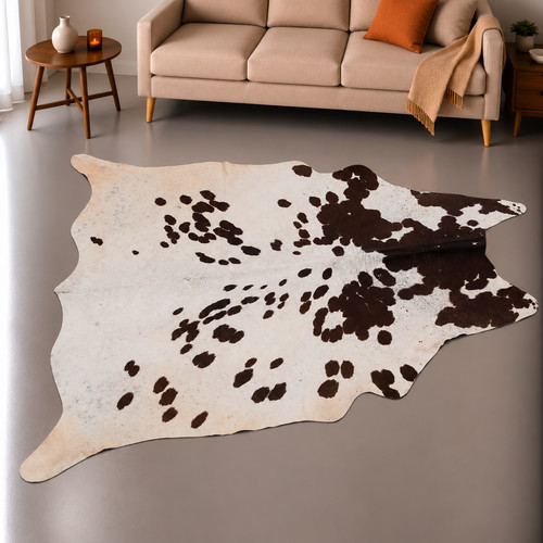 Genuine brown white cowhide - white,