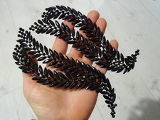 Pair Antique French Jet Victorian Black Mourning Jewellery Hair Decorations Fern