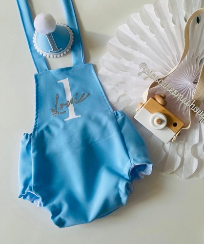 Baby blue cake smash romper