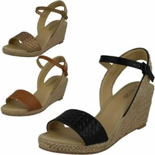 LADIES WEDGE SANDALS FAUX LEATHER ESPADRILLES SUMMER PLATFORM HEEL PARTY SHOES