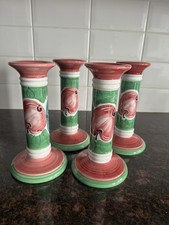 Italian Candle Stick Holder Set of 4 Pink Green White Apple Design