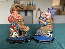 Antique Victorian Cast Iron Punch & Judy Doorstops. Hand Painted. C.1900
