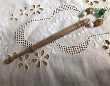 Turned Lace Making Bobbin Named Marigold Apple Fruit Wood Spangles