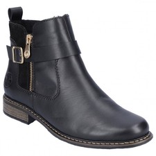 Rieker Z4959-00 Ladies Black Leather Side Zip Ankle Boots Save £11 On RRP