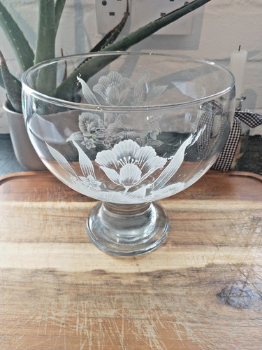 Vintage floral etched glass - vintage,