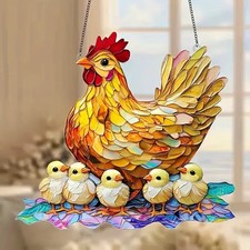 Chicken Suncatcher Decoration Window Hanging Acrylic Stained Glass Effect Gift