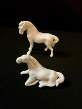 2 x Antique Small Porcelain White Horses Horse - AF read description