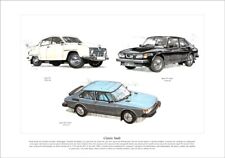 Fine Art Print depicting CLASSIC SAAB Cars - 96 99 Turbo & 900 Turbo illustrated