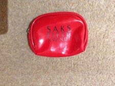 Saks Fifth Avenue~  New York , Red Plastic logo cosmetic make up bag small size 