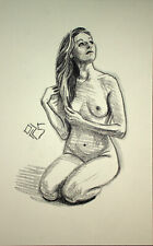 Original Female Charcoal on paper life Drawing nude Girl woman artwork realism