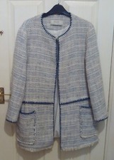 Ladies/Teenage: BLUE & WHITE  FRINGED JACKET [Zara Basic UK Size Large]