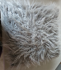 FAUX FUR Mongolian Long Pile Cushions x 2 GREY - LARGE 50x50cm - FRESHLY WASHED