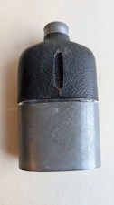 Vintage Well Used Leather Clad Hip Flask With Pewter Drinking Cup.