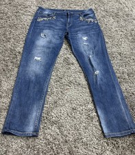 Y2K Style F&F Embellished Ripped Holes Distressed Jeans 16 L29” Blue Jewels