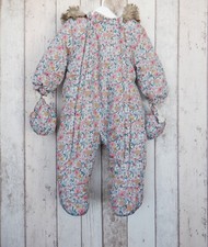 Pretty Baby Girl Floral Print Hooded Pram Suit with Mittens - F&F (3 - 6 months)