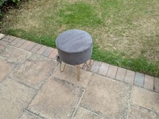 Footstool by Home Collection Grey Velvet Fabric Metal Legs