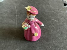 Vintage Pink Hand Painted Porcelain Lady Figurine Bell Flower Girl
