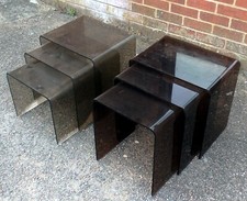 2 1960s vintage Space Age perspex nesting table sets near pair coffee tables