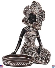 African Lady Candle Holder Figurine with Tribal Totem - Elegant Home Accent 754