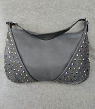 Tabitha large grey genuine leather hobo shoulder bag with studs. 53x40cm.